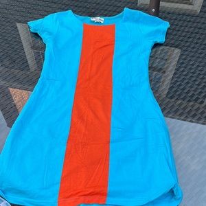 Les tout petits blue and orange designer lined dress in a size 16.